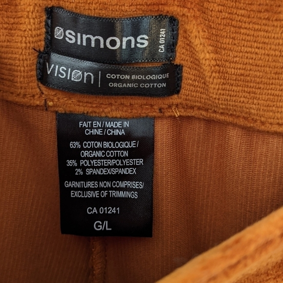 Simons velour velvet cordoroy leggings pants rust brown size Large C5 - Picture 3 of 8